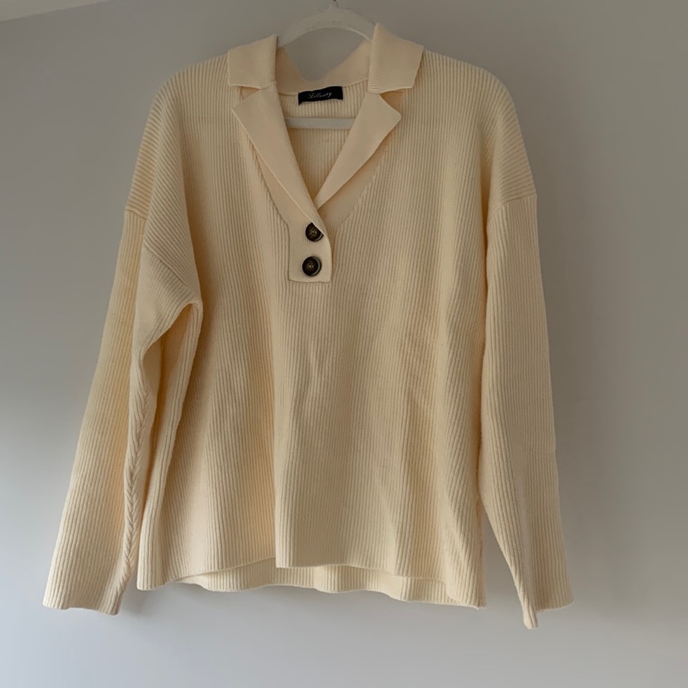 LILLUSORY V Neck Pullover Knitted Henley Sweater - Picture 3 of 11